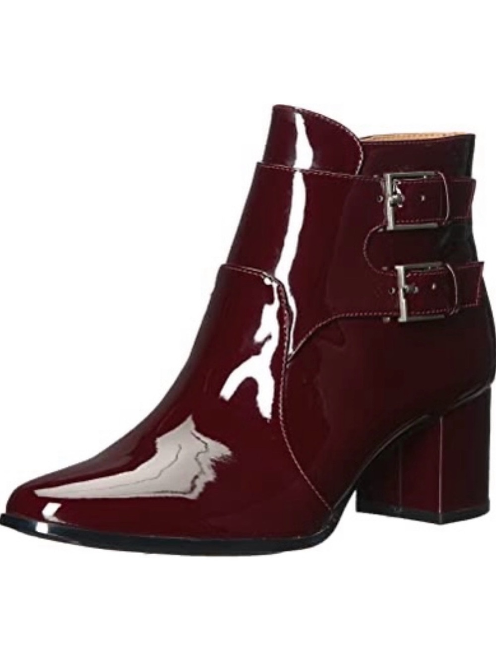Calvin Klein Florine Patent Leather Ankle Boots, with Buckle Straps